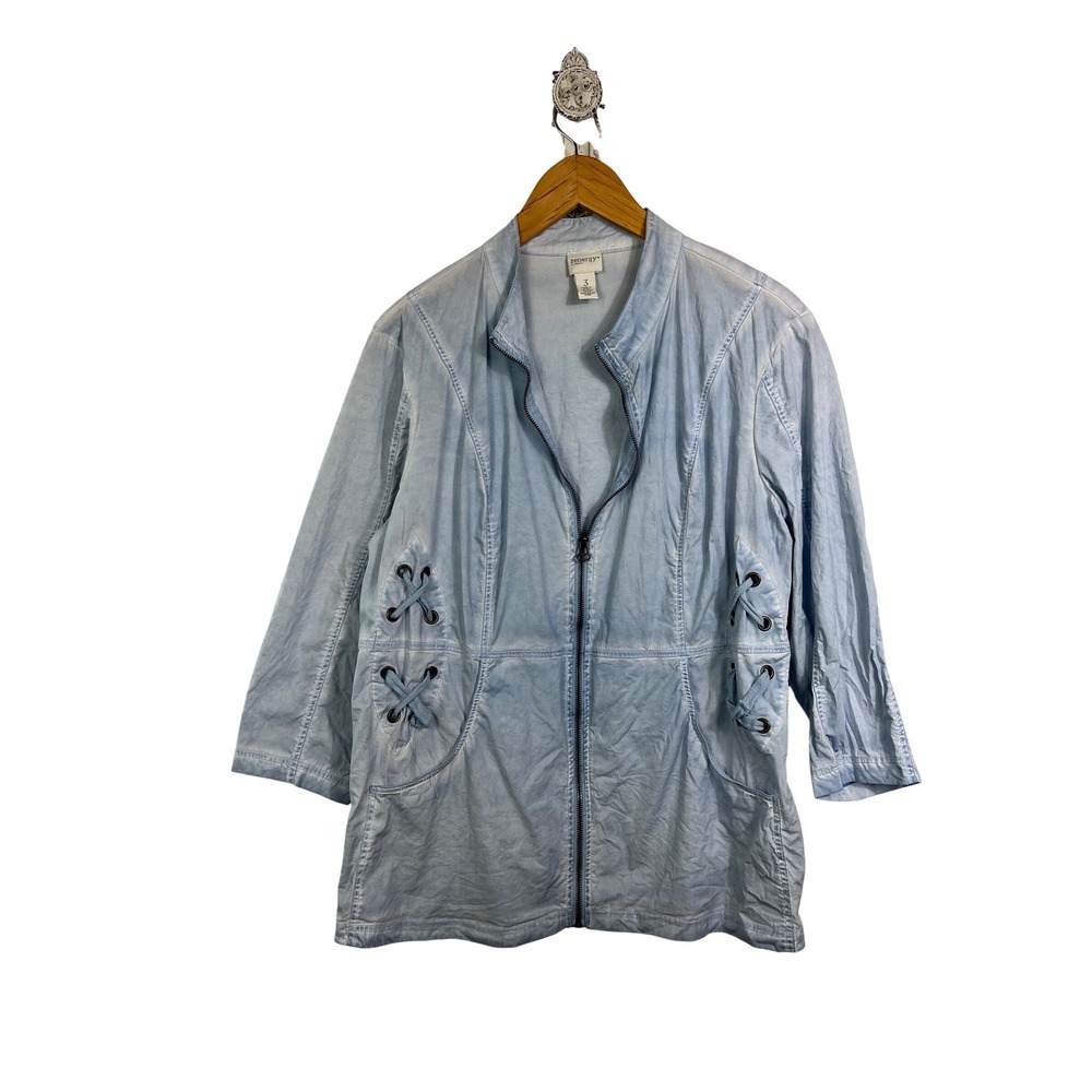 Chico's Zenergy Womens‎ Light Blue Lace Up Side Zip Up Jacket Size 3 XL